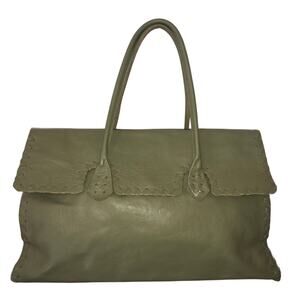 Vintage Jamie Young Co Olive Green Leather Bag Large Tote Work Laptop Boho